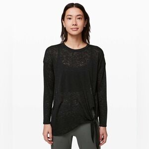 Lululemon Tie Your Practice Long Sleeve Black Top Size 8